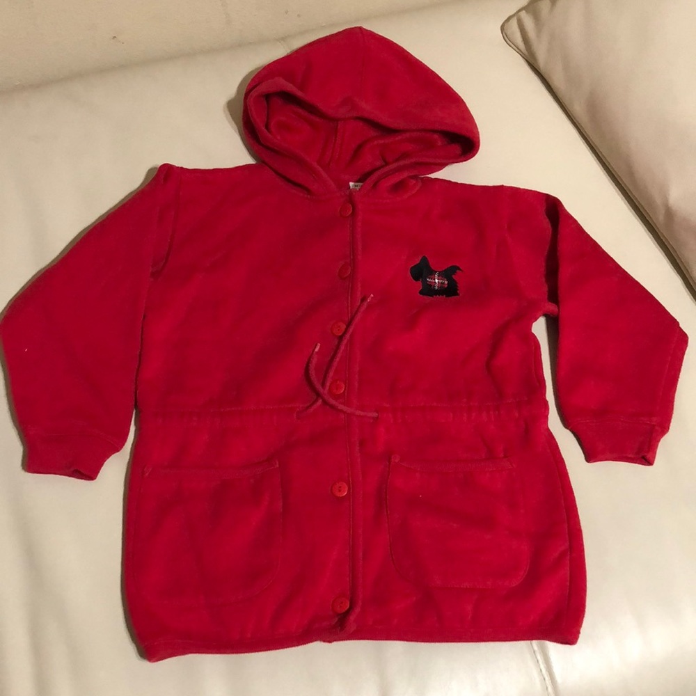 Nordstrom Kids Red Fleece Knit Hooded Jacket Coat Scottie Dog Plaid Size 5